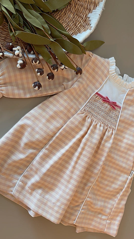 Baby Girl Smocked Gingham Dress – Blush Pink