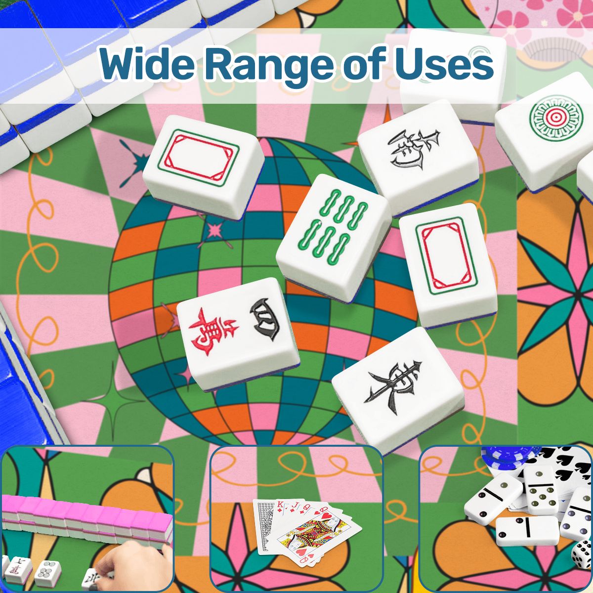 Disco Fever, Nostalgic 70s Green Orange Floral Mahjong Mat