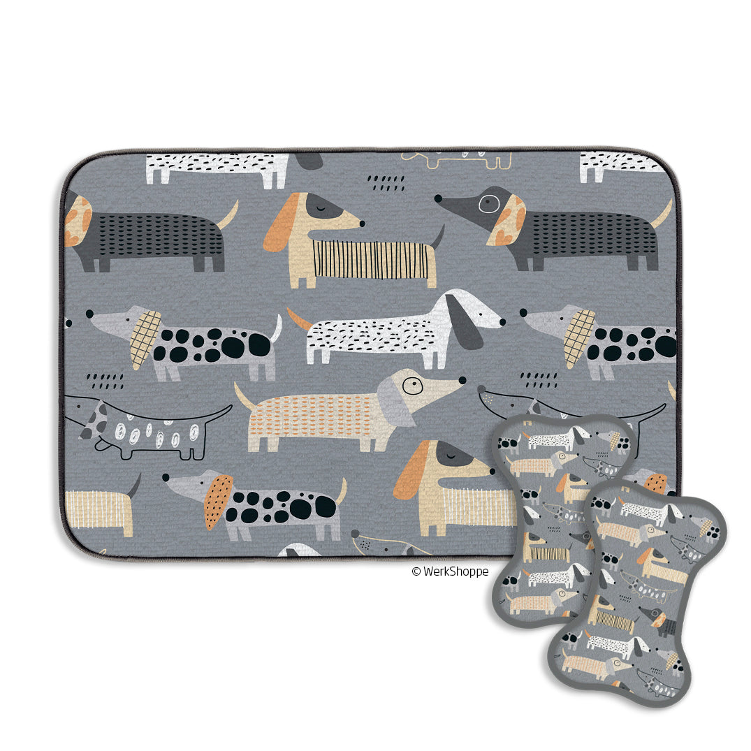 Dachshunds Bowl Mat & Scrubbie Set