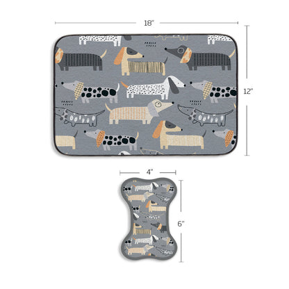 Dachshunds Bowl Mat & Scrubbie Set