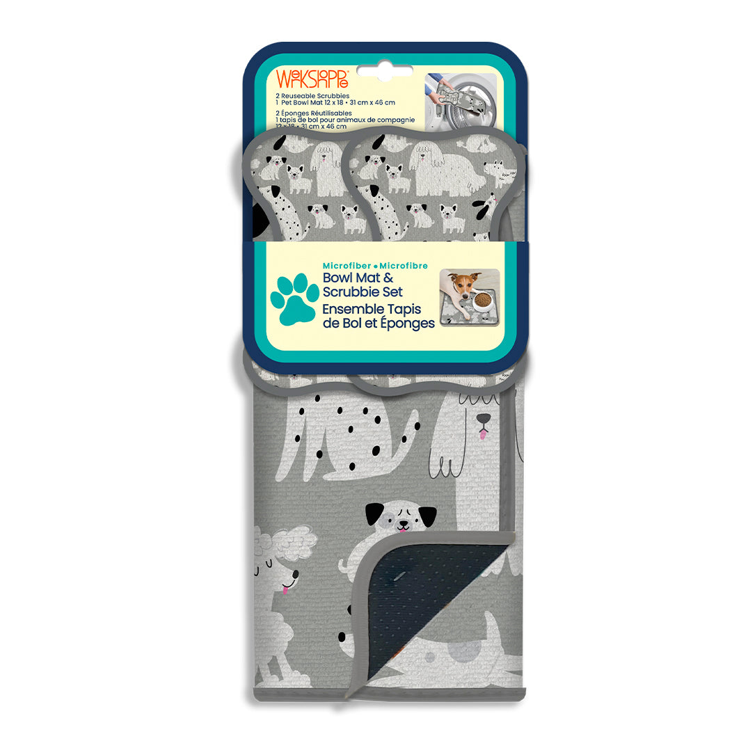 Gray & Black Dogs Bowl Mat & Scrubbie Set