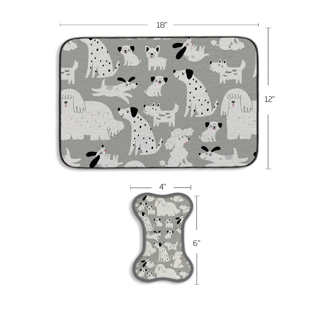 Gray & Black Dogs Bowl Mat & Scrubbie Set