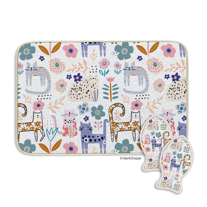 Floral Cat Bowl Mat & Scrubbie Set