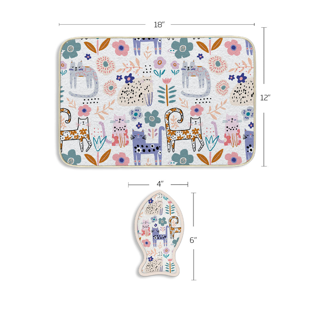 Floral Cat Bowl Mat & Scrubbie Set