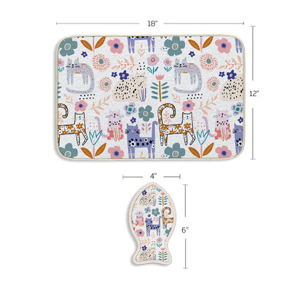 Floral Cat Bowl Mat & Scrubbie Set