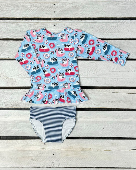 Pool Pups Girls Long Sleeve Sun Shirt and Bottom Set