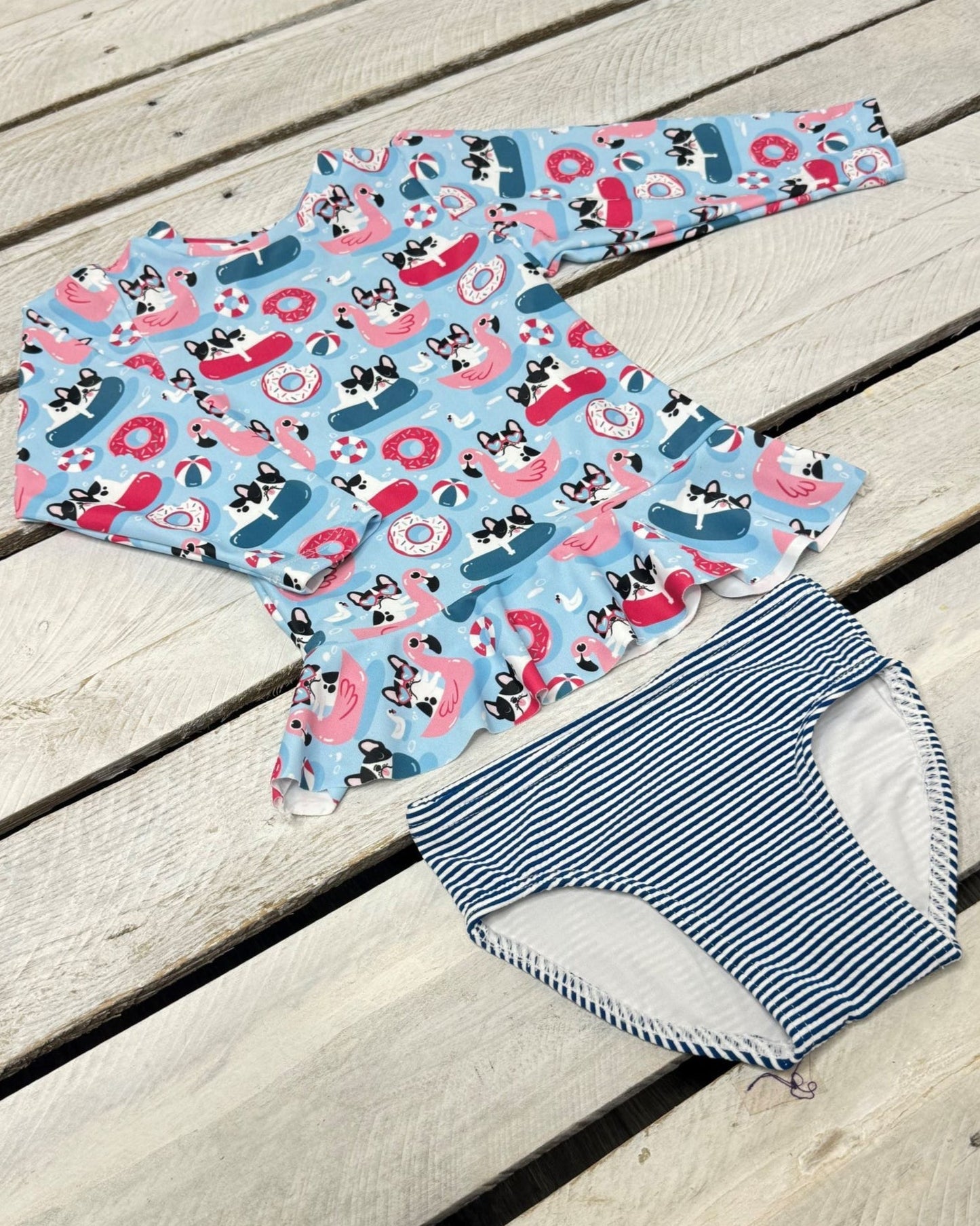 Pool Pups Girls Long Sleeve Sun Shirt and Bottom Set