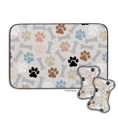 Dog Paws & Bone Bowl Mat & Scrubbie Set
