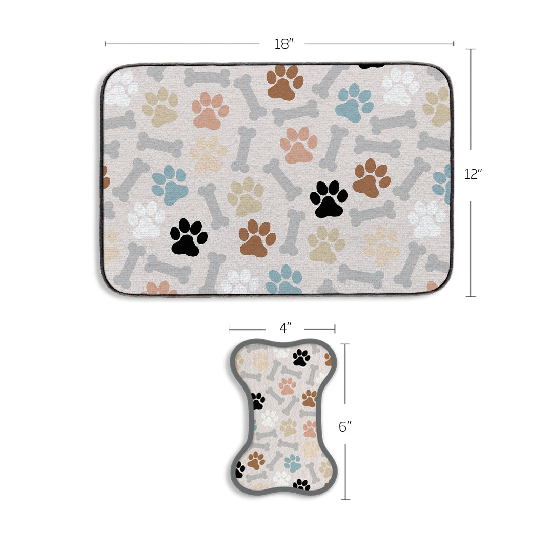 Dog Paws & Bone Bowl Mat & Scrubbie Set