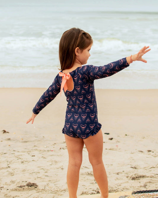 Shark Bite Long Sleeve One Piece with Bow