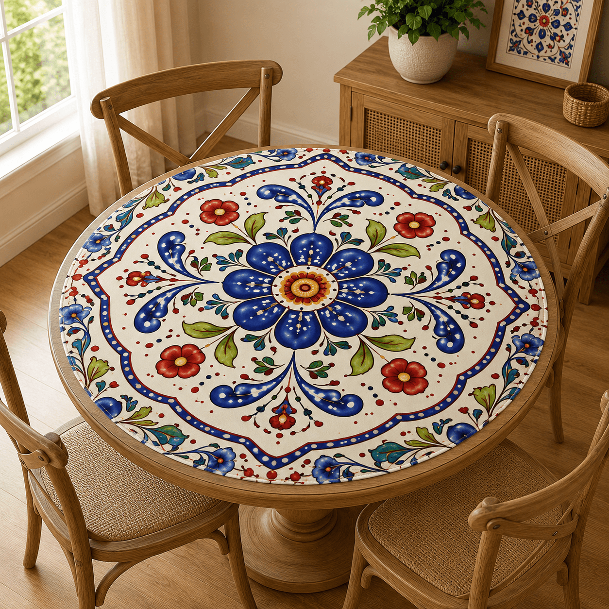 Polish Pottery Blue Porcelain Round Mahjong Mat