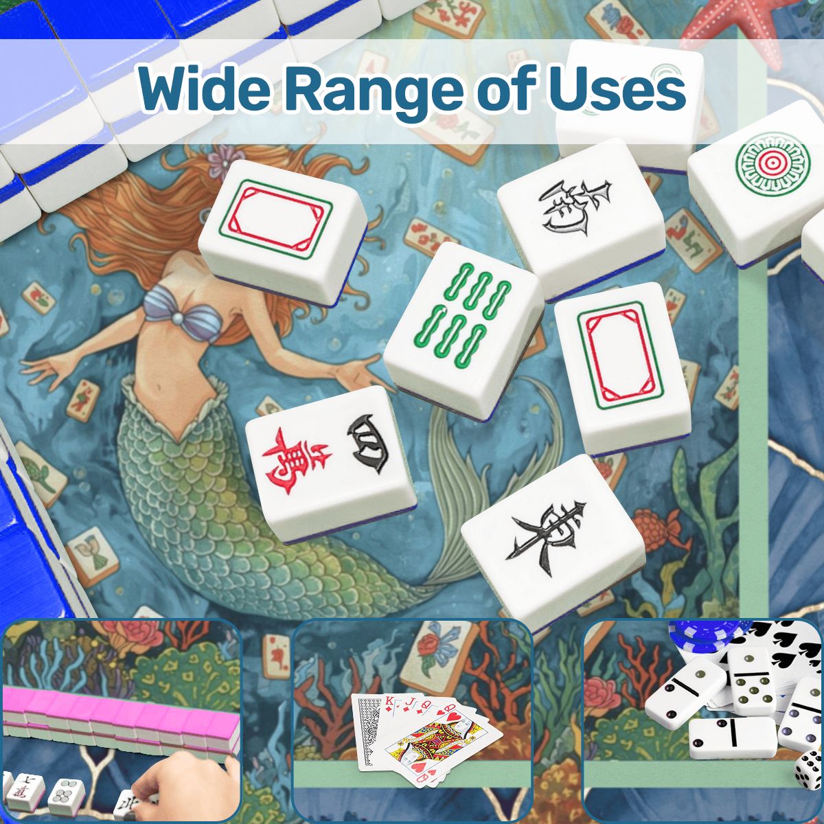 Mermaid Mahjong Mat, Sea Of Life Marbled Blue And Coral Reef