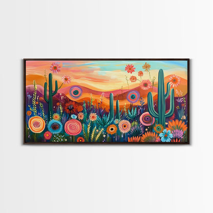 Southwest Desert Art, Boho Art, Wildflower Painting, Pink Orange Wall Art, Colorful Wall Art, Above Bed Wall Art, Canvas Print