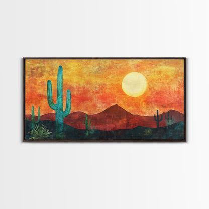 Southwest Wall Art, Joshua Tree Art, Desert Landscape Painting, Boho Art, Pink Orange Wall Art, Extra Wide Art, Canvas Print