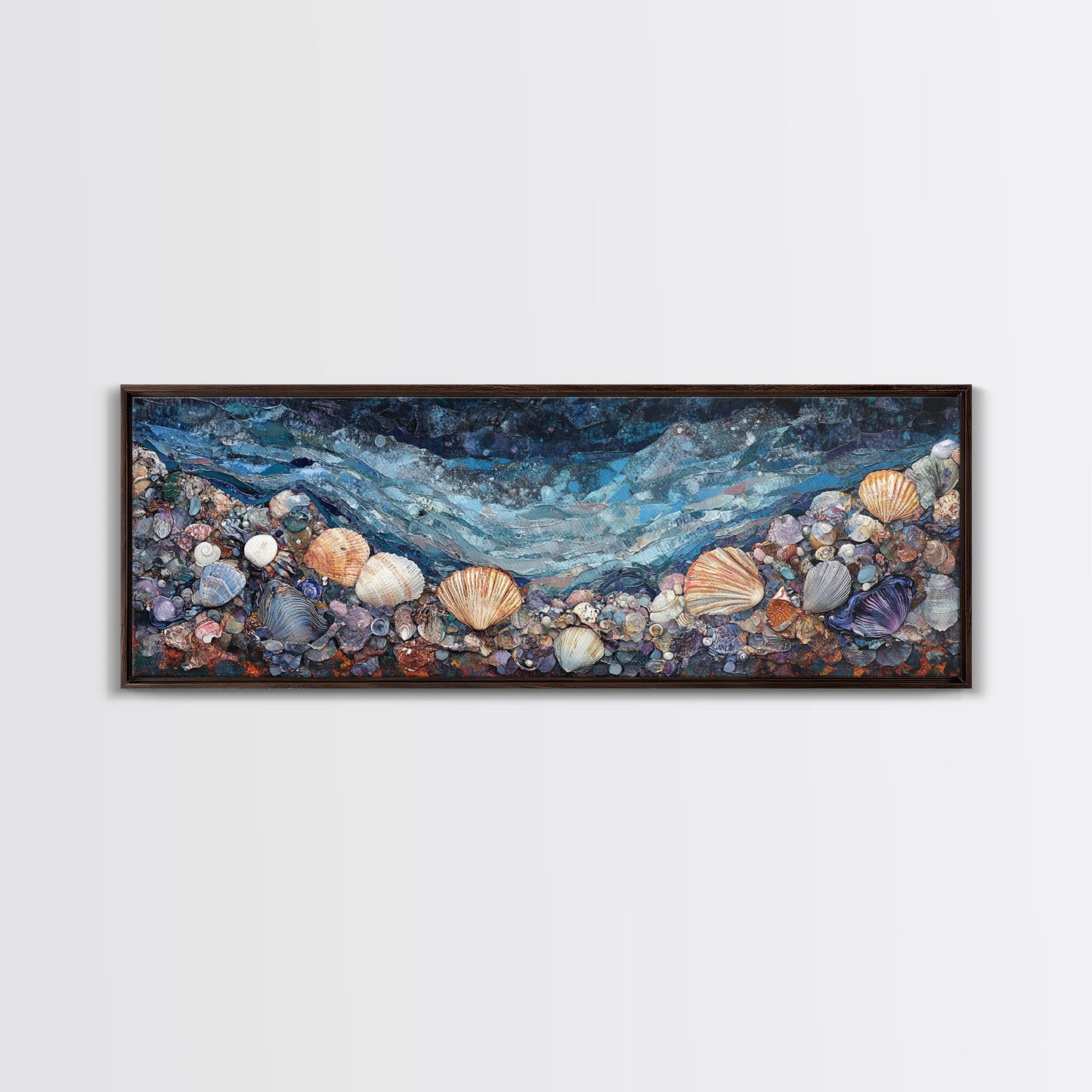 Seashell Beach Framed Canvas Print Coastal Wall Art, Ocean Inspired Artwork, Textured Nautical Painting, Tropical Home Decor