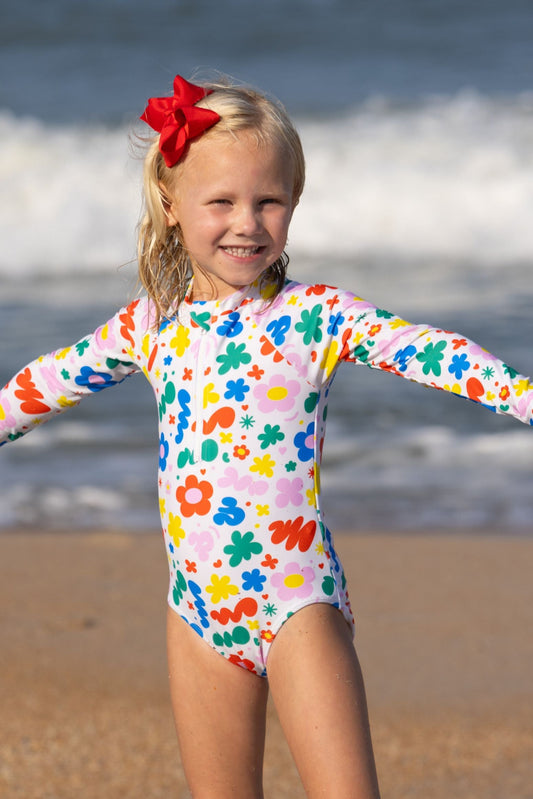 Retro Squiggles Girls Zip Front One Piece