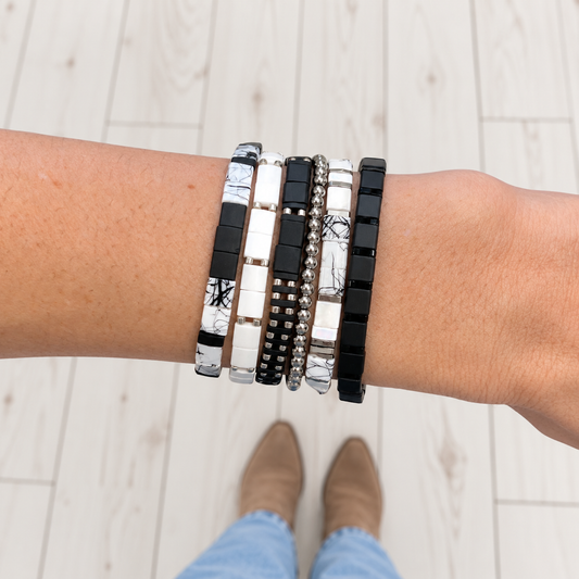 NIGHT CLUB - 6 Tila Bead Bracelet Stack