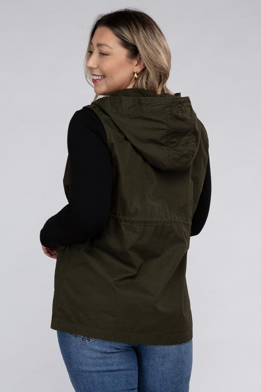 Drawstring Waist Military Hoodie Vest (Plus Sizes)