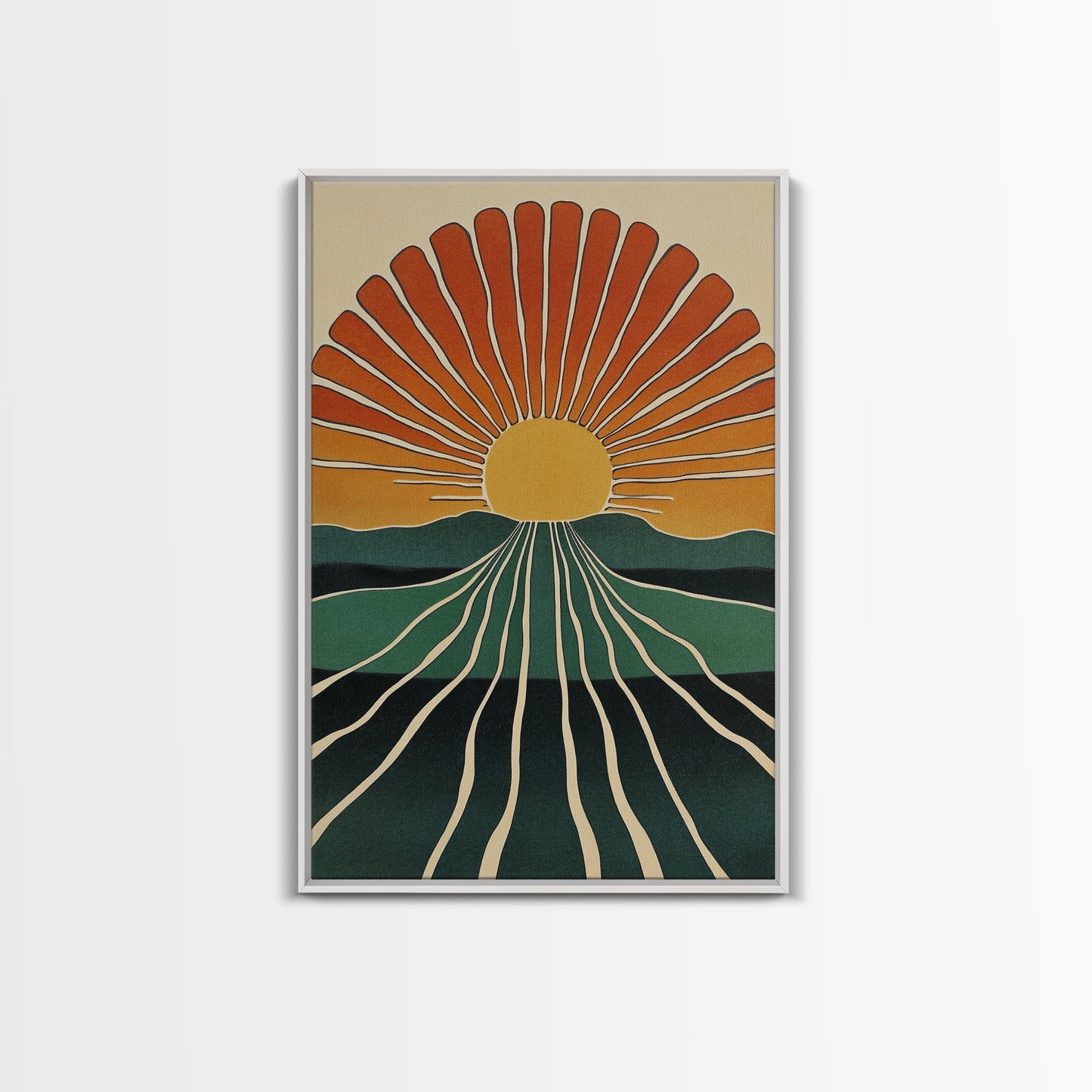 Minimalist Sunset or Sunrise Wall Art Canvas Print, Art Deco Boho Wall Decor, Modern Art, Sun Burst Wall Art