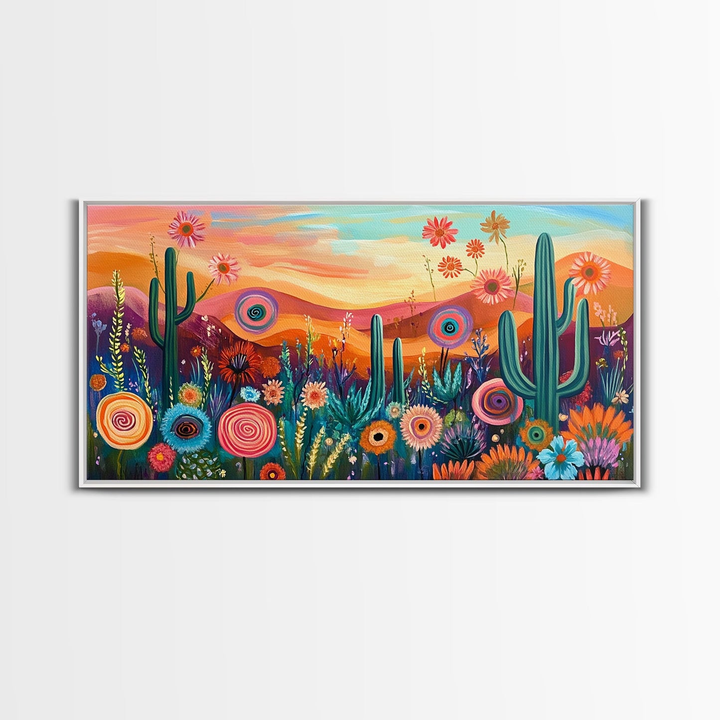 Southwest Desert Art, Boho Art, Wildflower Painting, Pink Orange Wall Art, Colorful Wall Art, Above Bed Wall Art, Canvas Print