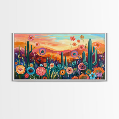 Southwest Desert Art, Boho Art, Wildflower Painting, Pink Orange Wall Art, Colorful Wall Art, Above Bed Wall Art, Canvas Print