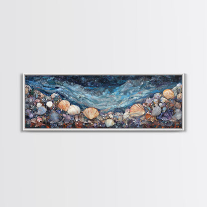 Seashell Beach Framed Canvas Print Coastal Wall Art, Ocean Inspired Artwork, Textured Nautical Painting, Tropical Home Decor