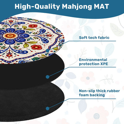 Polish Pottery Blue Porcelain Round Mahjong Mat