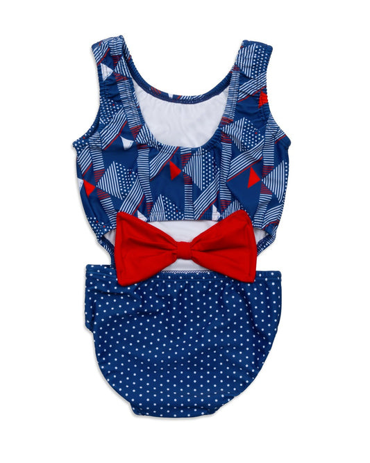 Patriotic Fish Girls Cutout Swimsuit with Bow