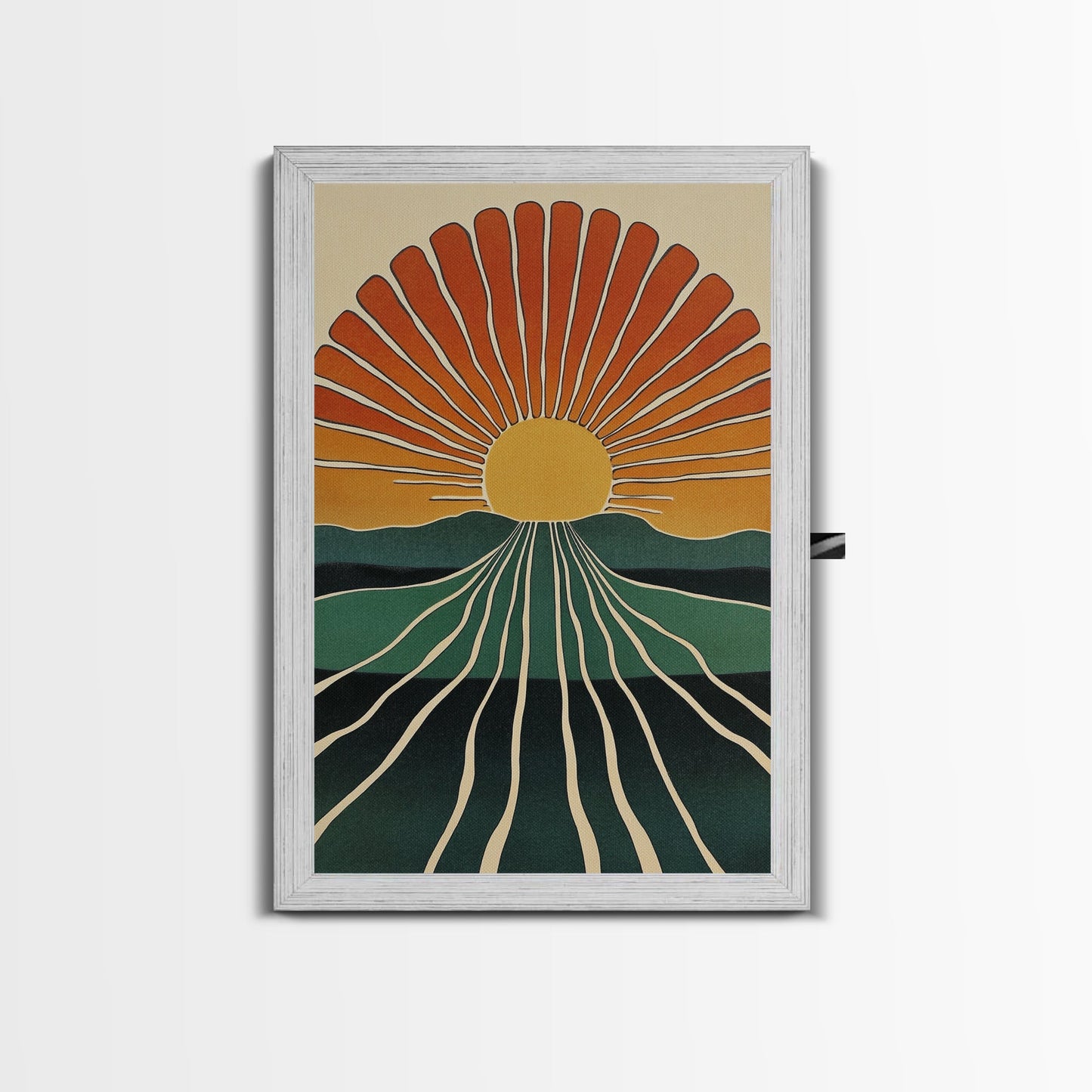 Minimalist Sunset or Sunrise Wall Art Canvas Print, Art Deco Boho Wall Decor, Modern Art, Sun Burst Wall Art