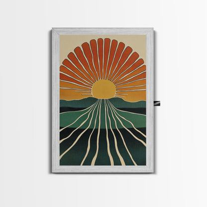 Minimalist Sunset or Sunrise Wall Art Canvas Print, Art Deco Boho Wall Decor, Modern Art, Sun Burst Wall Art