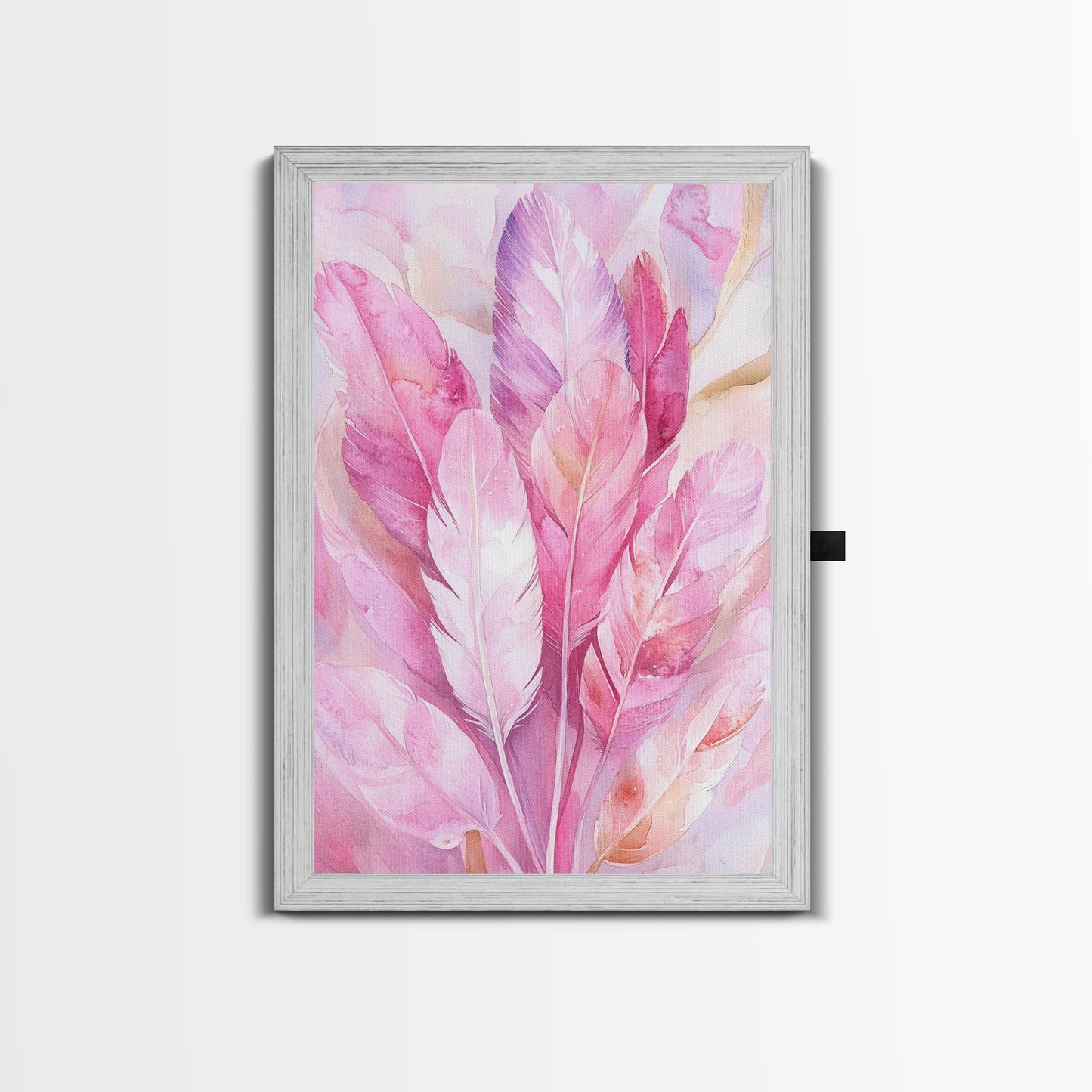 Feather Bouquet Framed Canvas Print, Light Pink Wall Art, Boho Aesthetic Minimalist Art, Bedroom or Office Decor, Romantic Nature Gift Idea