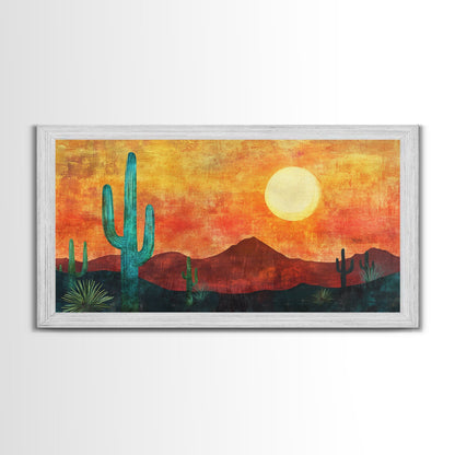 Southwest Wall Art, Joshua Tree Art, Desert Landscape Painting, Boho Art, Pink Orange Wall Art, Extra Wide Art, Canvas Print