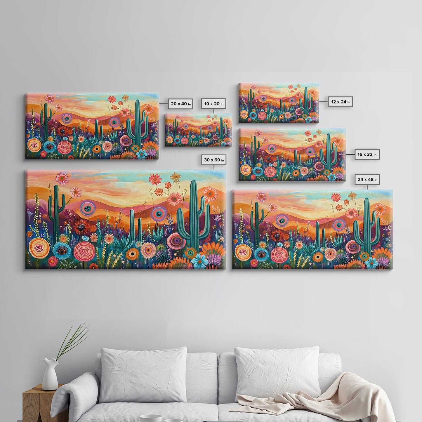 Southwest Desert Art, Boho Art, Wildflower Painting, Pink Orange Wall Art, Colorful Wall Art, Above Bed Wall Art, Canvas Print