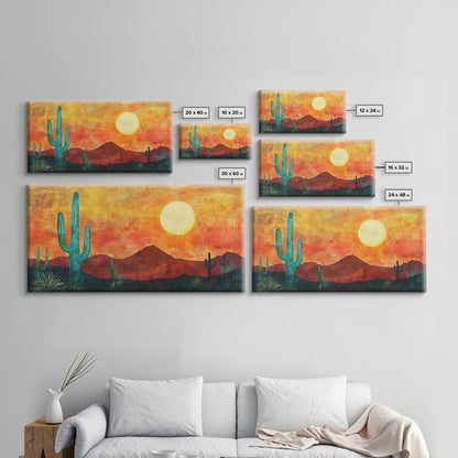 Southwest Wall Art, Joshua Tree Art, Desert Landscape Painting, Boho Art, Pink Orange Wall Art, Extra Wide Art, Canvas Print