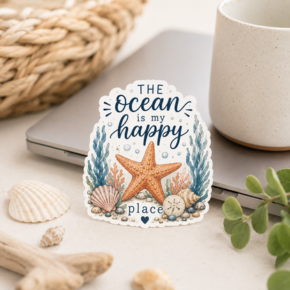"COMING SOON" The Ocean Is My Happy Place Sea Star Vinyl Sticker 
