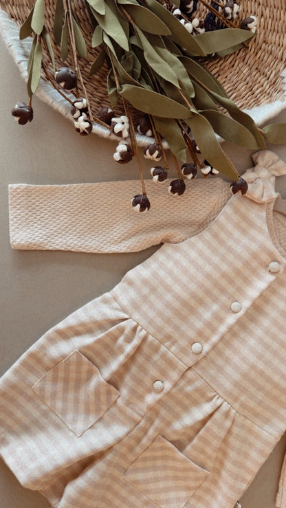 Baby Gingham Romper | Long Sleeve Neutral One-Piece