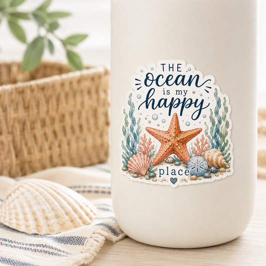 "COMING SOON" The Ocean Is My Happy Place Sea Star Vinyl Sticker 