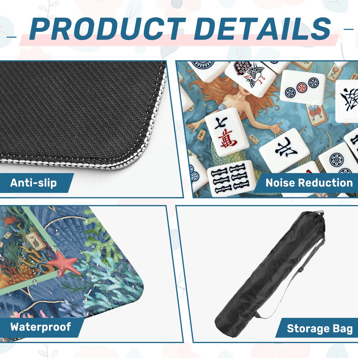 Mermaid Mahjong Mat, Sea Of Life Marbled Blue And Coral Reef