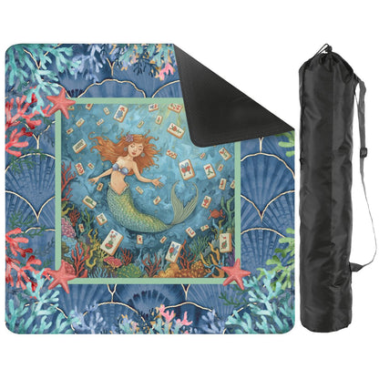 Mermaid Mahjong Mat, Sea Of Life Marbled Blue And Coral Reef