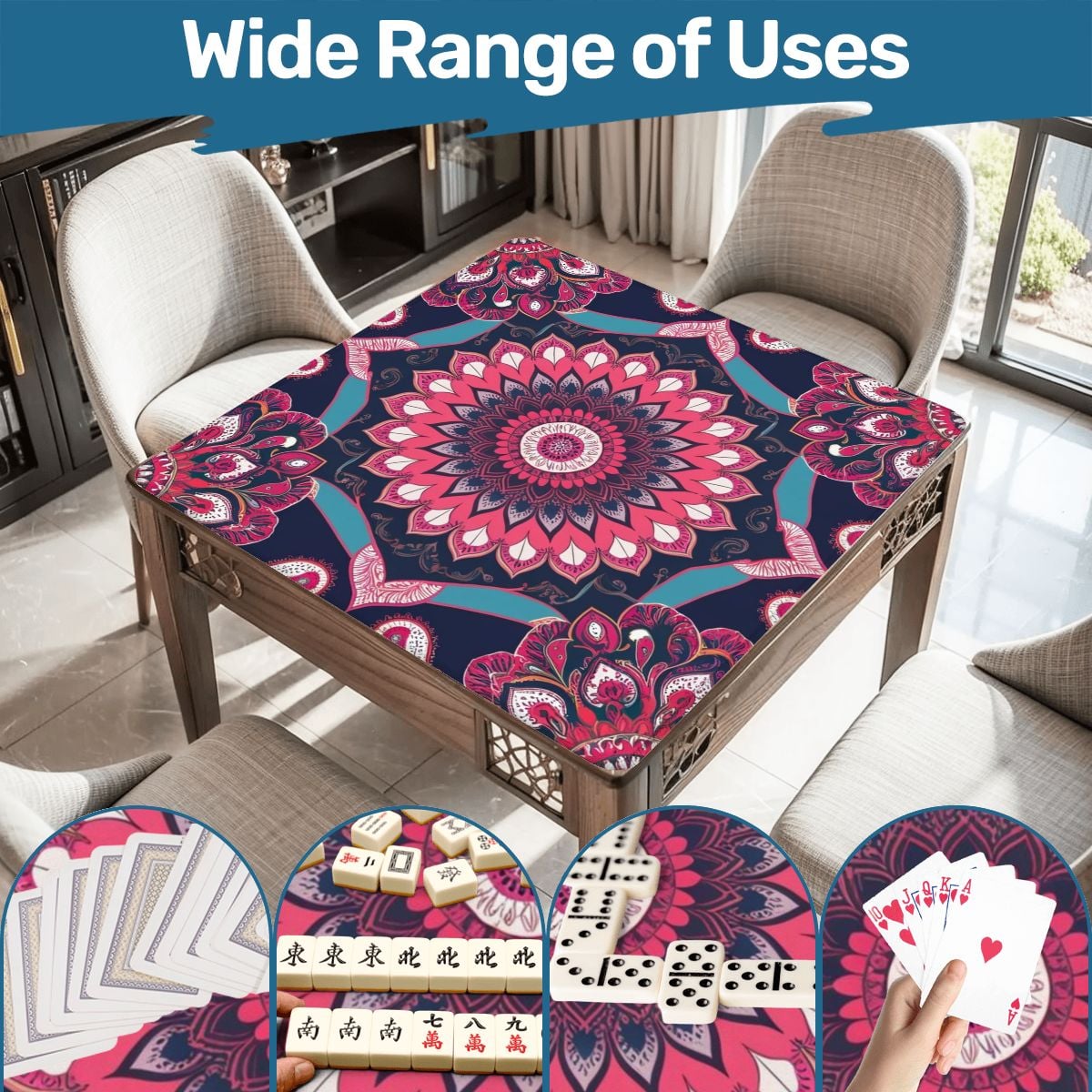 Boho Mandala, Pink, Purple Mahjong Mat