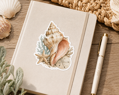 "COMING SOON" Coastal Conch Shell Sticker