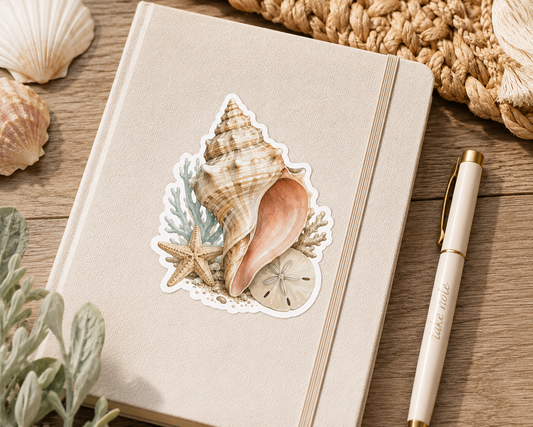 "COMING SOON" Coastal Conch Shell Sticker