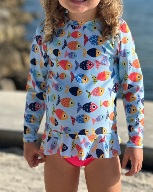 Colorful Fish Long Sleeve Sun Shirt and Swim Bottom Set