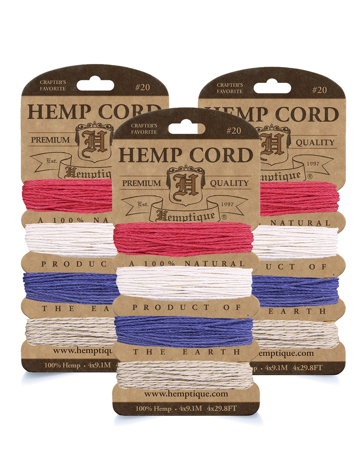#20 (1mm) Hemp Cord 4-Color Card Value Packs
