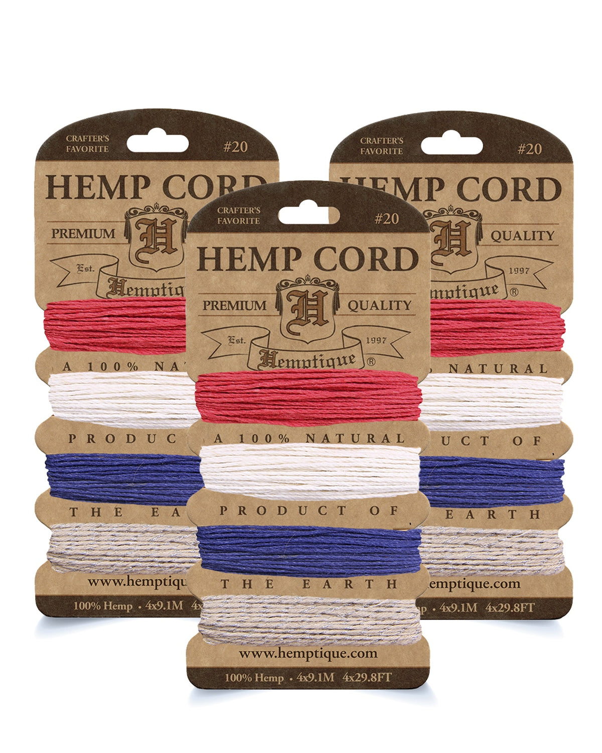 #20 (1mm) Hemp Cord 4-Color Card Value Packs