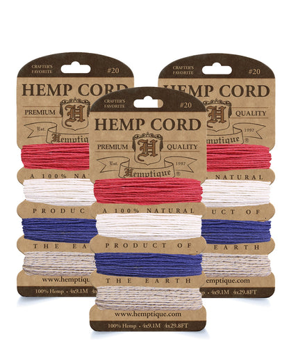 #20 (1mm) Hemp Cord 4-Color Card Value Packs