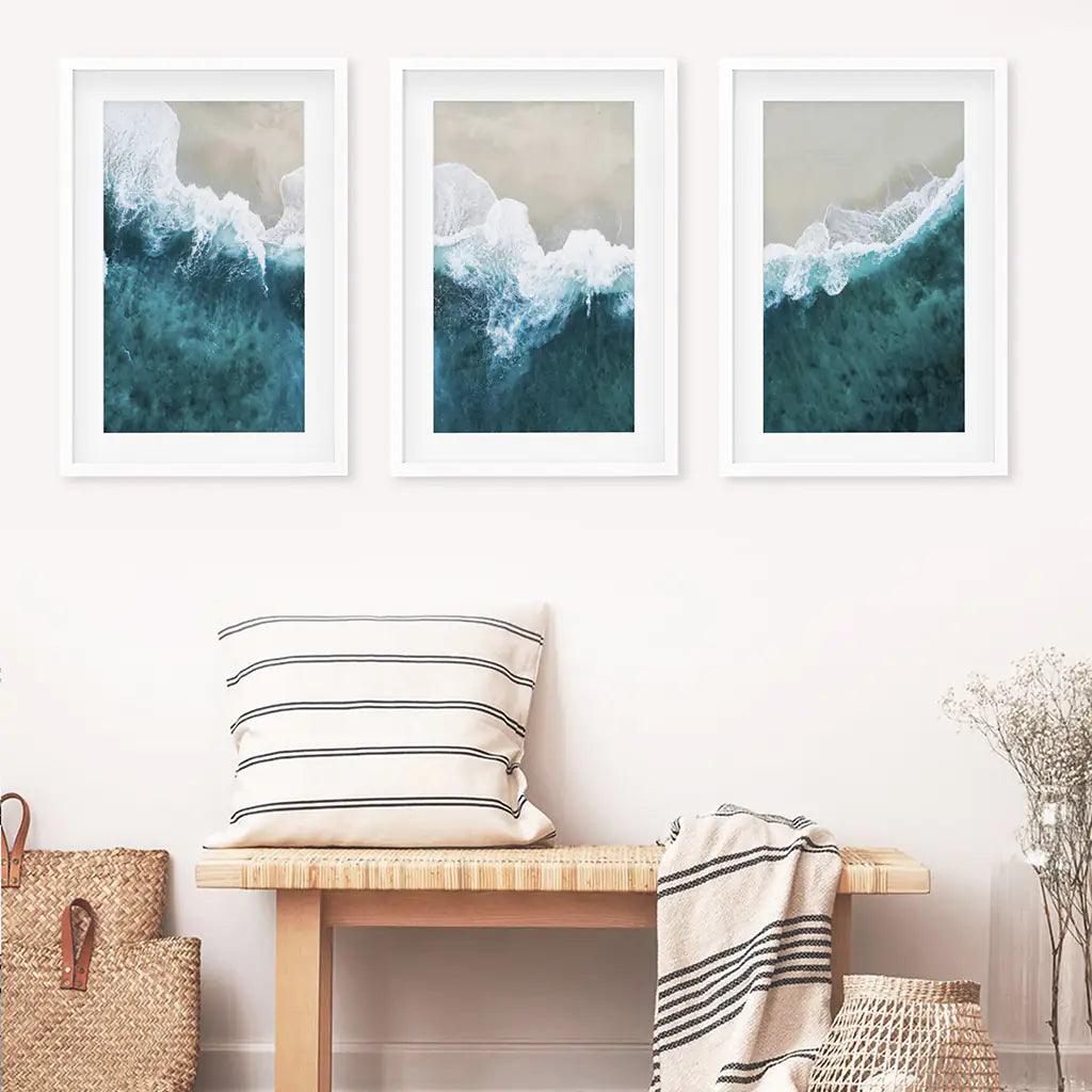 Turquoise Wave on the Sandy Beach Prints. Aerial Photography