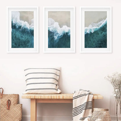 Turquoise Wave on the Sandy Beach Prints. Aerial Photography