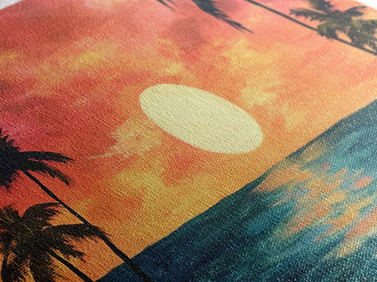 Tropical Sunset, Palm Tree Art, Coastal Cowgirl Wall Art, Hawaii Art, Ocean Landscape, Horizontal Wall Art, Framed Canvas Print