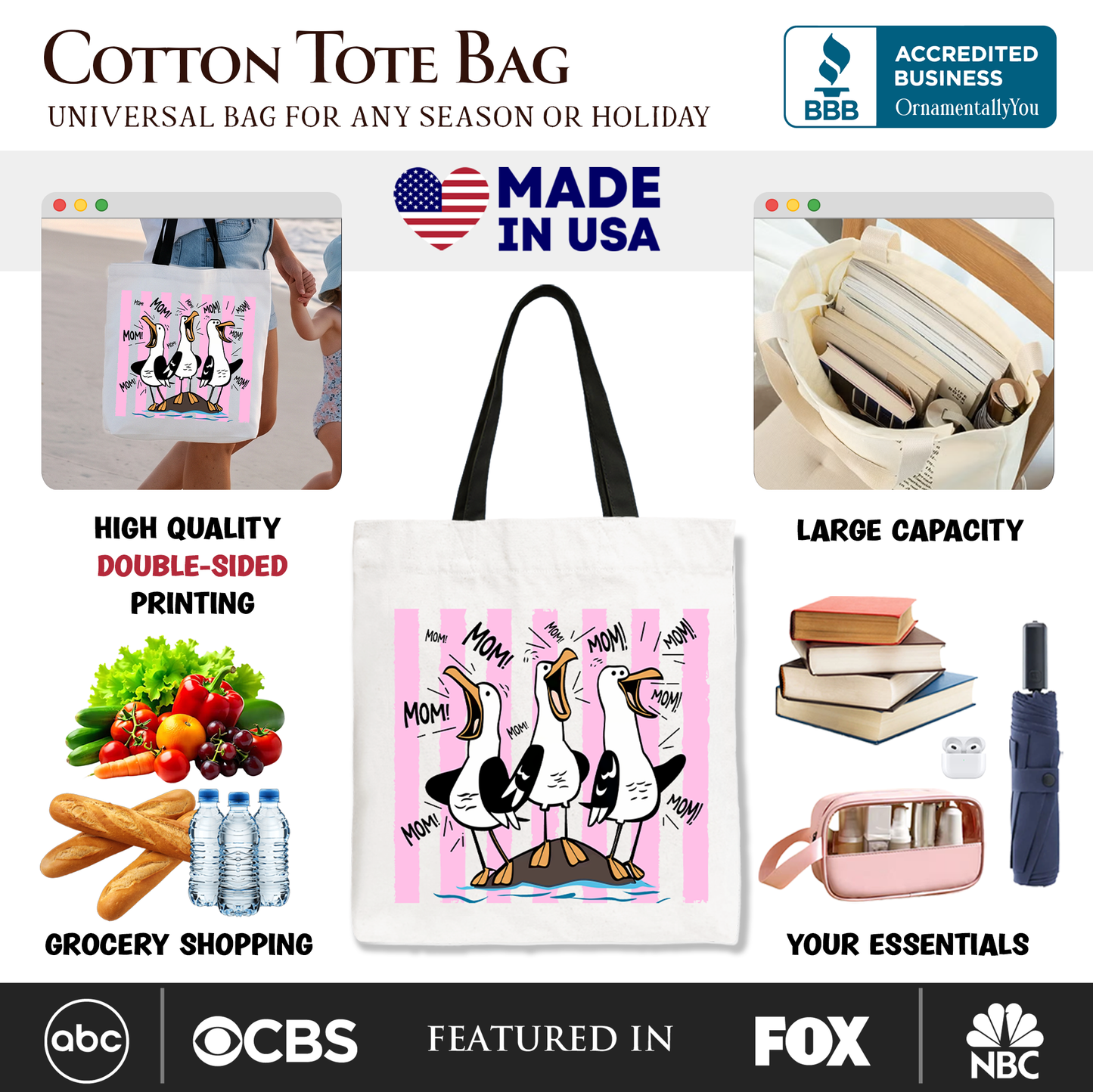 Seagull Mom Coquette Tote Bag, Funny Beach Gift Shopper for Mothers